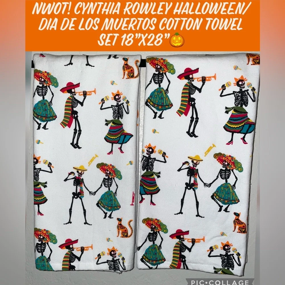 NWOT! Cynthia Rowley Halloween/Dia De Los Muertos Cotton Towel Set 18”x28”🎃